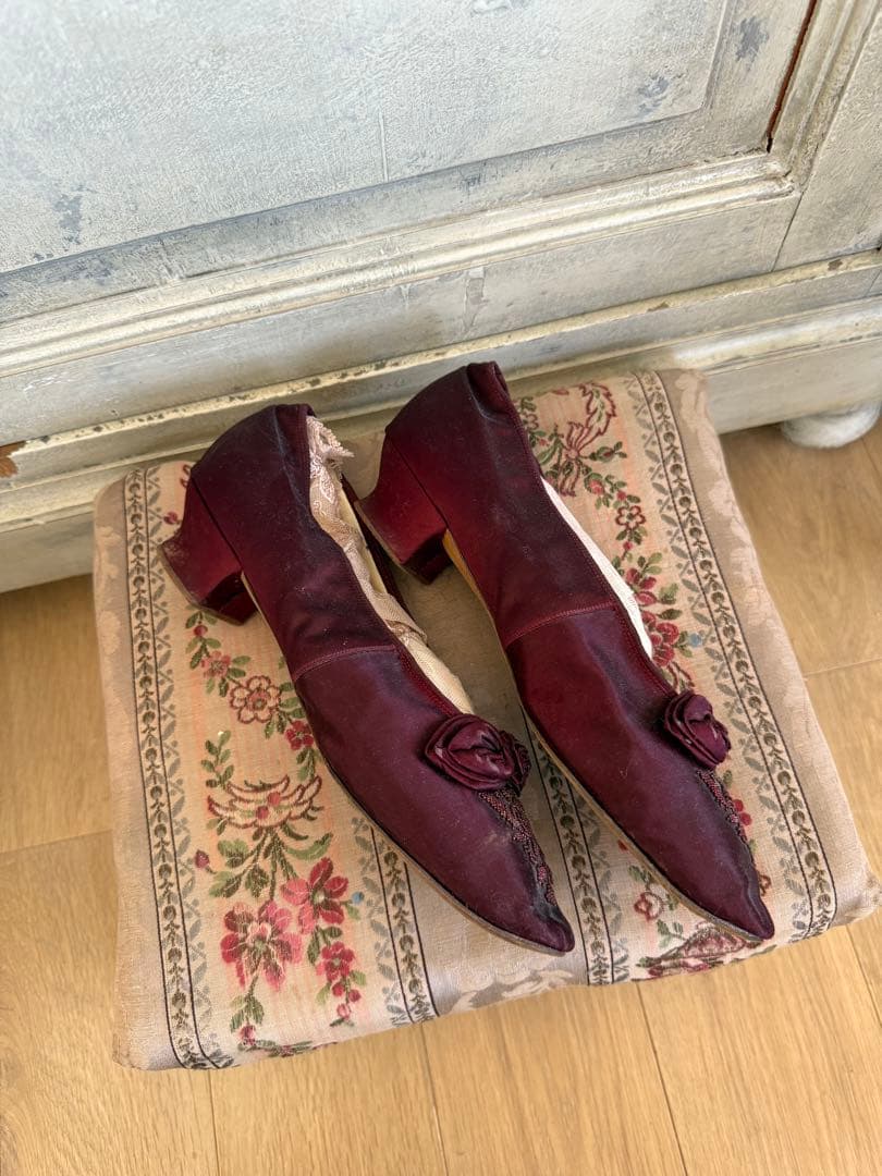 フランスアンティークビーズ刺繍シルクのリボンヴィクトリアンソワレ