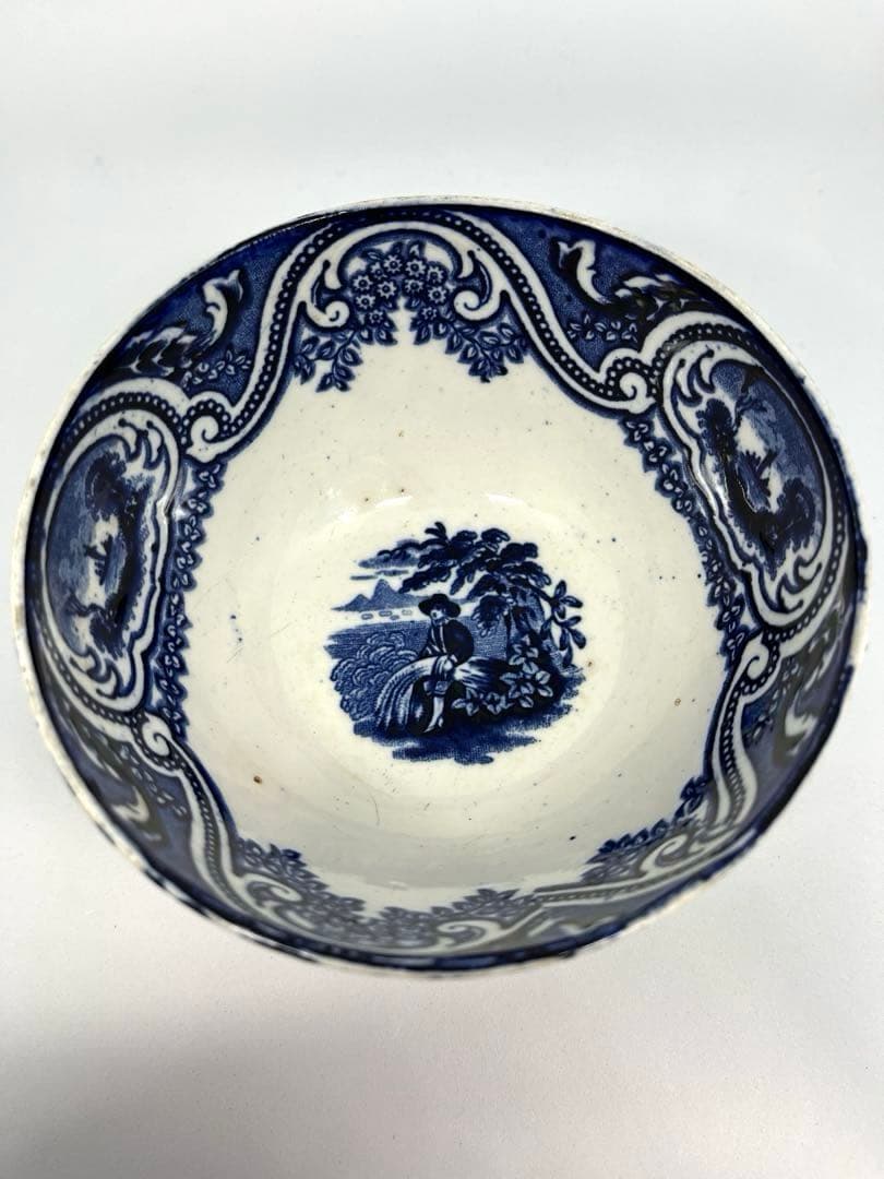 オランダ銅版小鉢】染付人物風景文小鉢(デルフト）18世紀後半〜19世紀