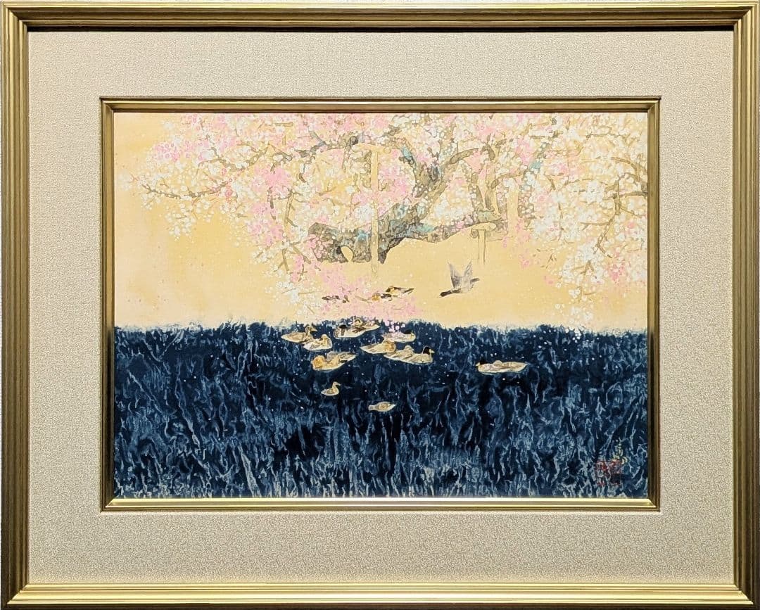 【真作】前田青邨「春暖」【リトグラフ】【額付】