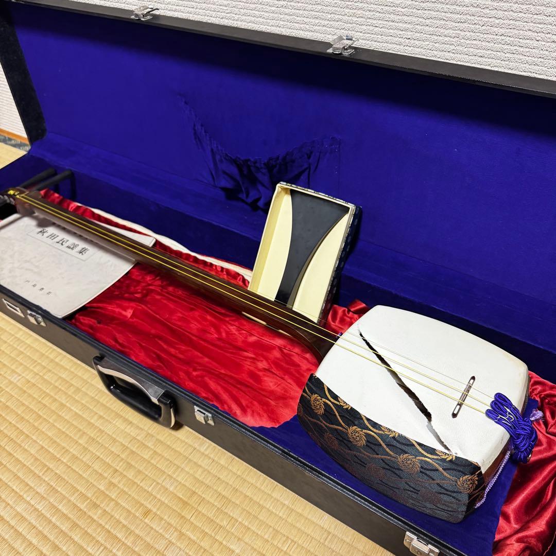 初心者オススメ 細棹 三味線 セット 撥 胴かけ 駒 ハードケース 花梨