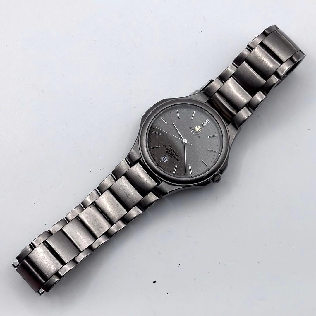 稼働品 新品電池 シチズン アテッサ デイト グレー チタン メンズ クォーツ