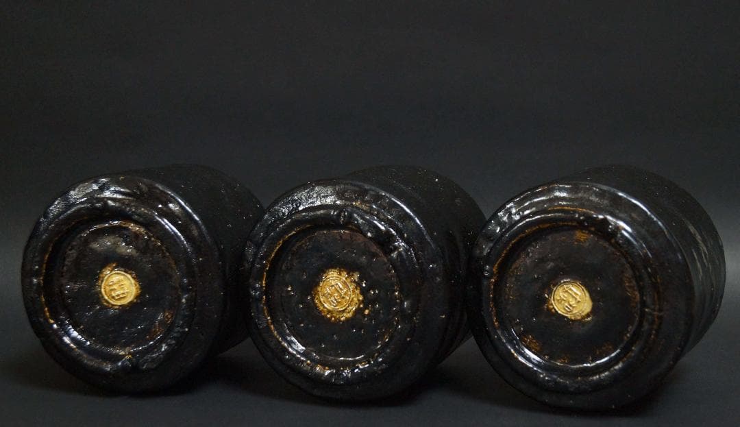 茶道具 大正期平安三国丹祐作 黒楽筒火入(3客)香炉☆