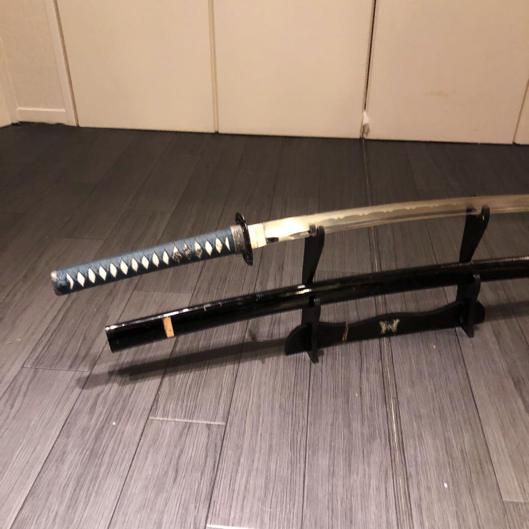 最高級模造刀　高級居合刀　樋入り刀身　青緑拵え　亜合金刀身　名刀