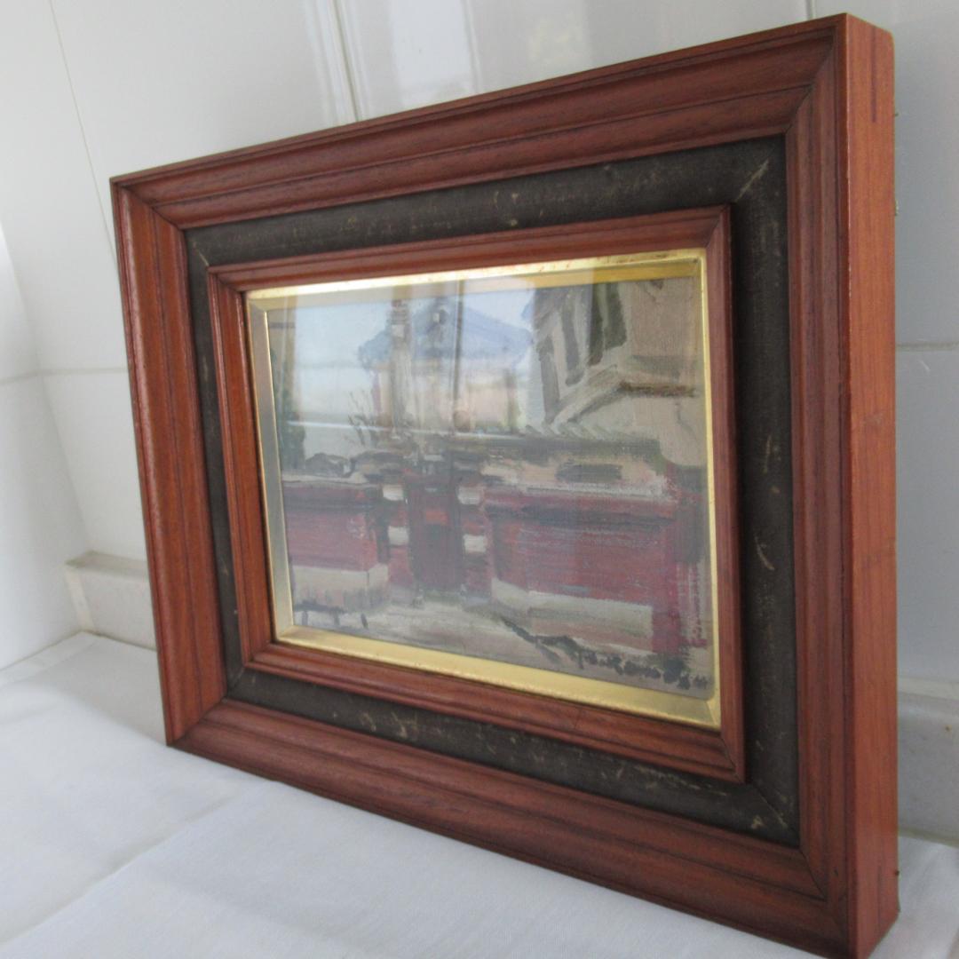 真作保証 小松益喜「山本通り風景」油彩 元額 神戸 異人館画家