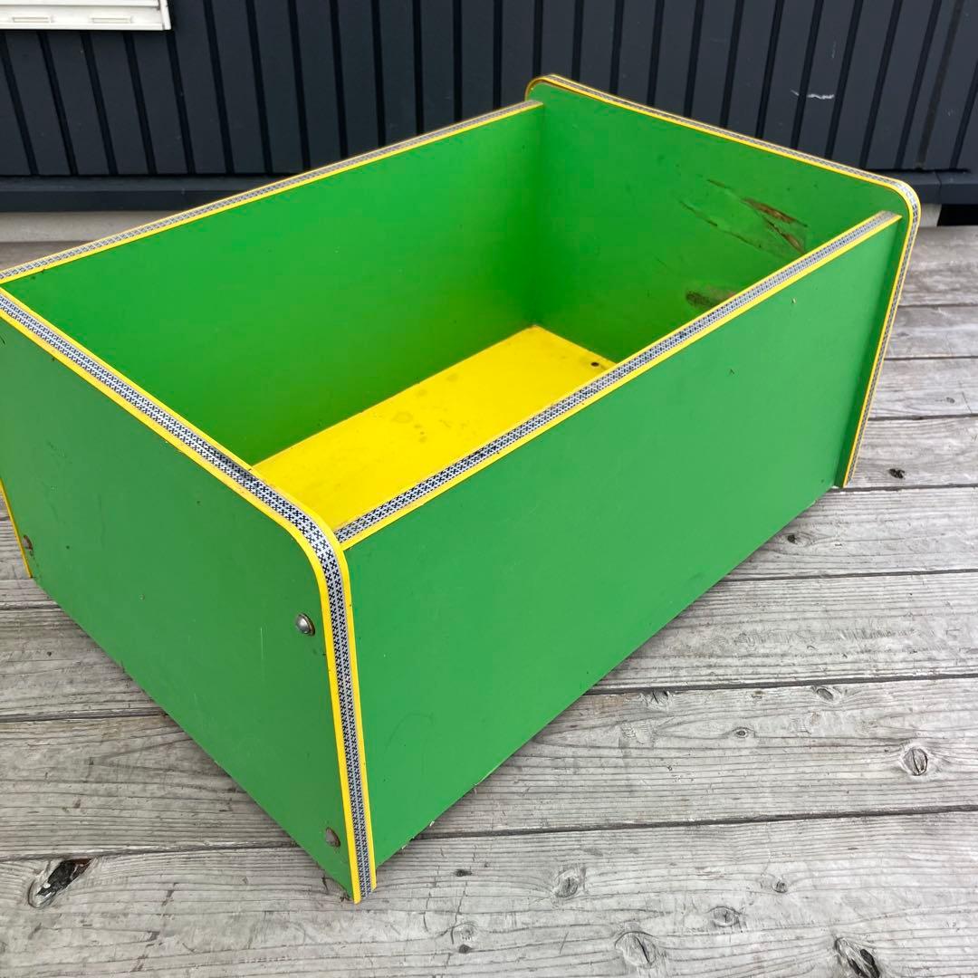 昭和レトロ カウボーイ柄 子供用おもちゃ箱 古道具 緑色 ビンテージ