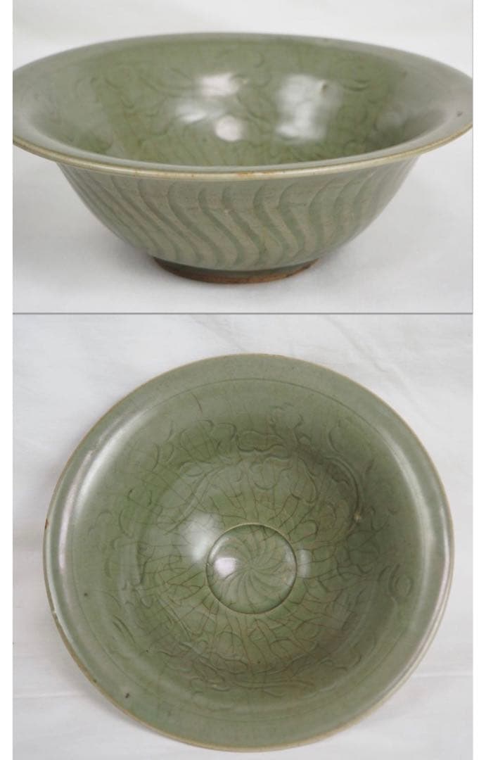 送料無料　明時代　龍泉窯青磁碗　中国古玩