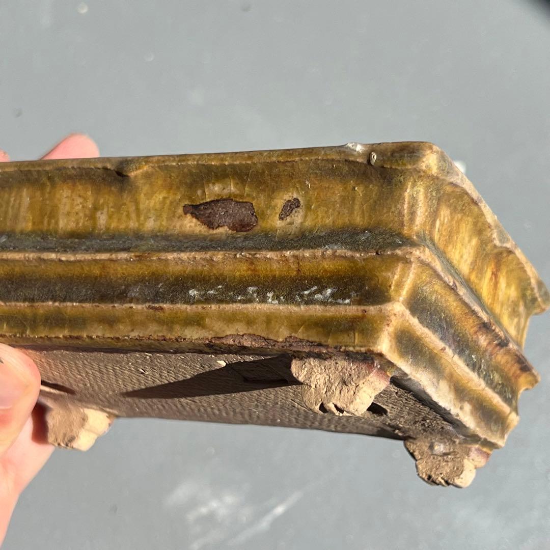 732.日本古鉢 飴釉長方 盆栽鉢 植木鉢 小品盆鉢13.8*7.8*5.2cm