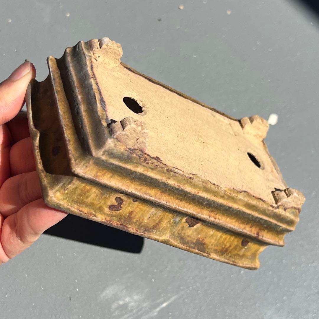 732.日本古鉢 飴釉長方 盆栽鉢 植木鉢 小品盆鉢13.8*7.8*5.2cm