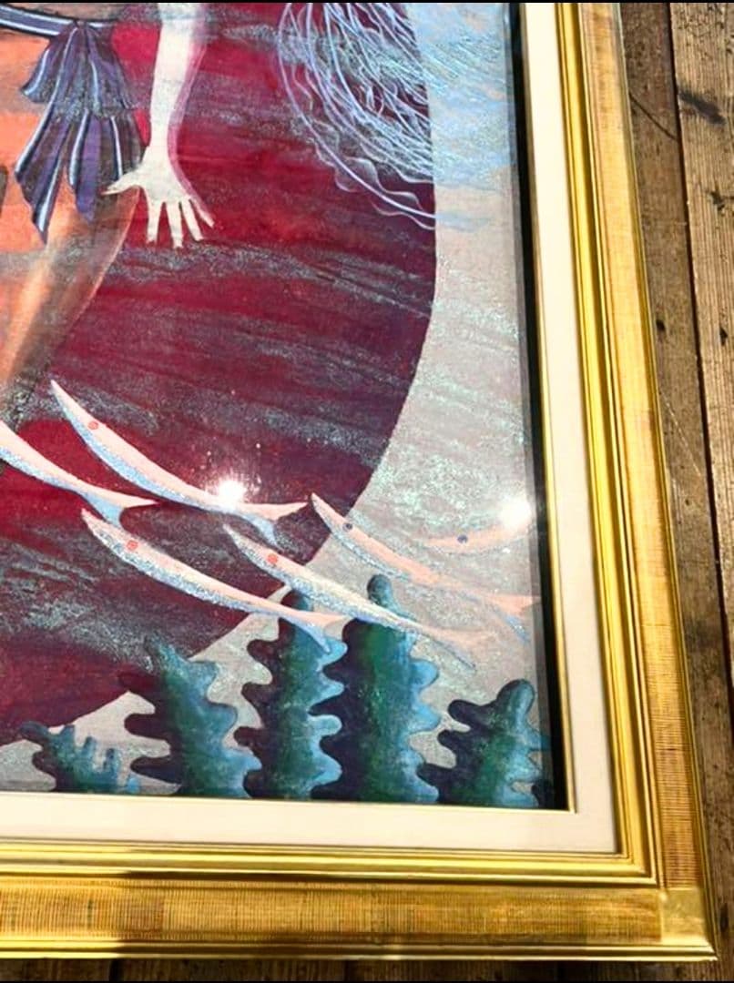 絵画 （大型117cm） 美術品 　クラゲ　油絵　日本画　額縁