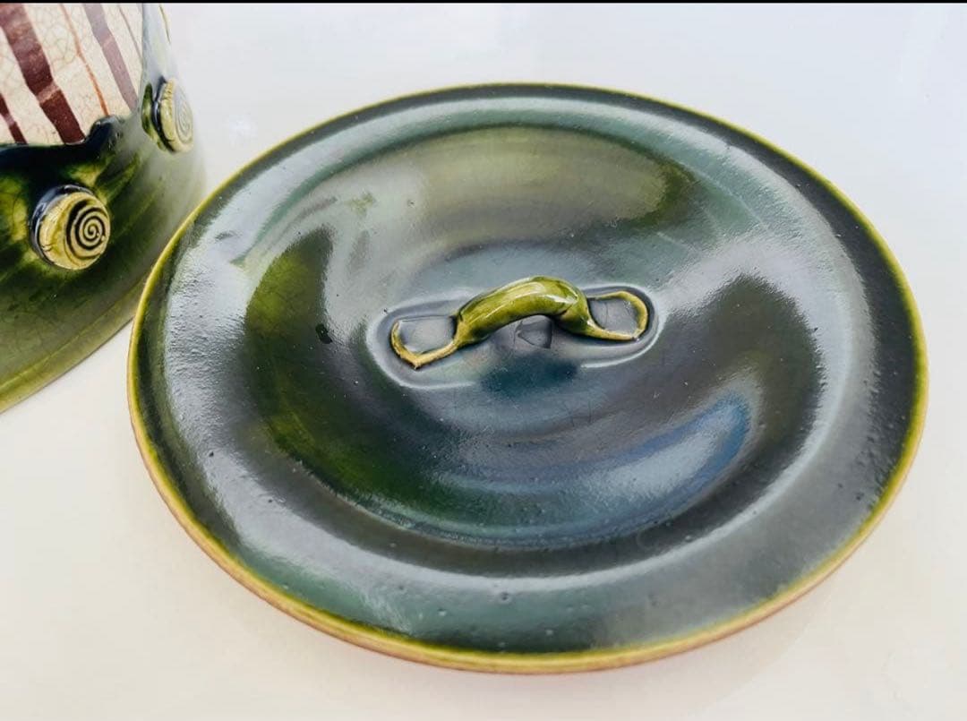 加藤六兵衛作☆皆具 織部 水指 蓋置 建水 柄杓立