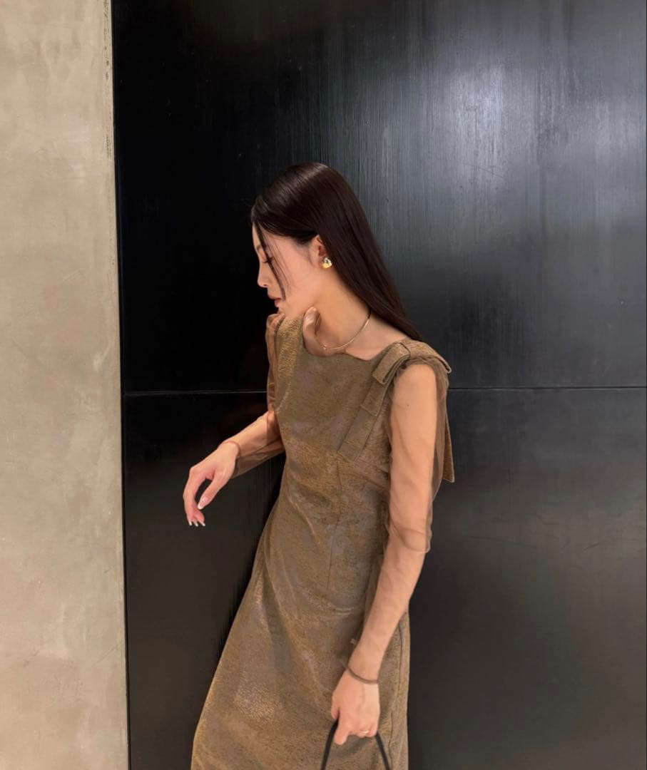 LE'RURE Shoulder ribbon jacquard dress