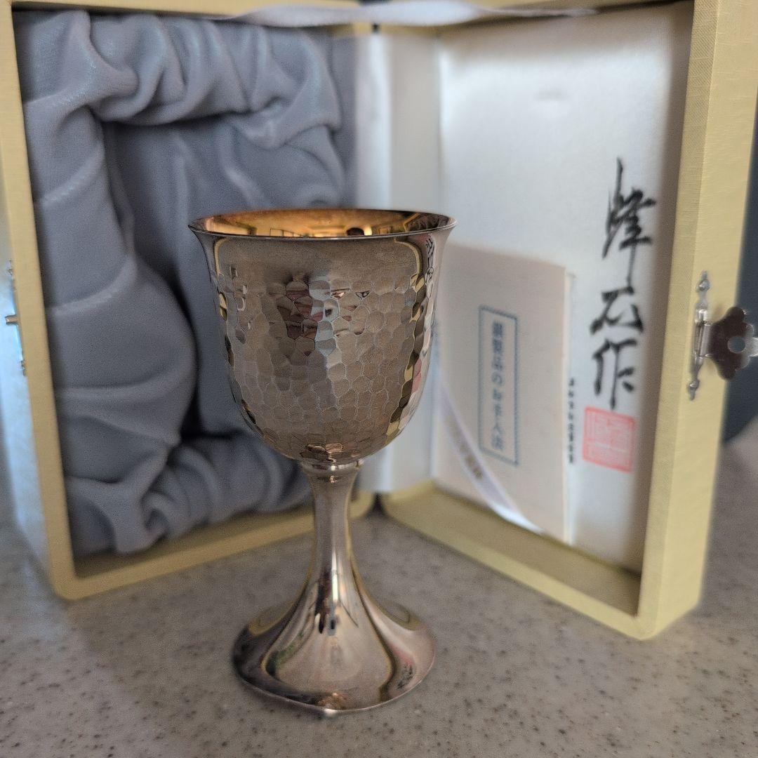 人間国宝 鍛金家 奥山峰石 銀製グラス silver杯 鎚目打ちワイングラス