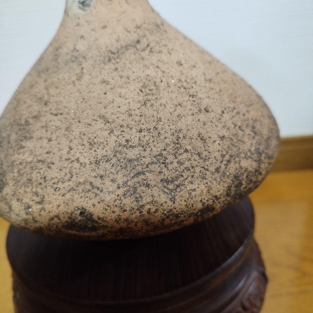 発掘品　弥生土器　そろばん型の小壷　波状紋様　　矢作川流域出土