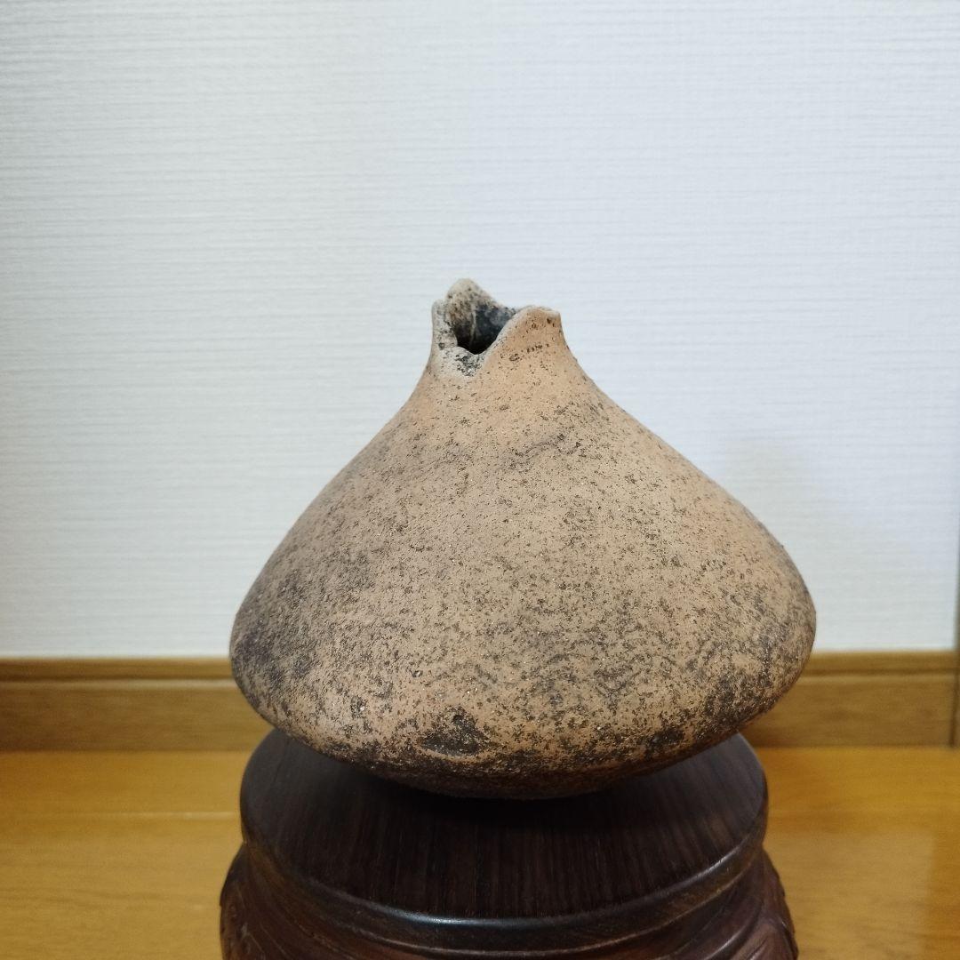発掘品　弥生土器　そろばん型の小壷　波状紋様　　矢作川流域出土