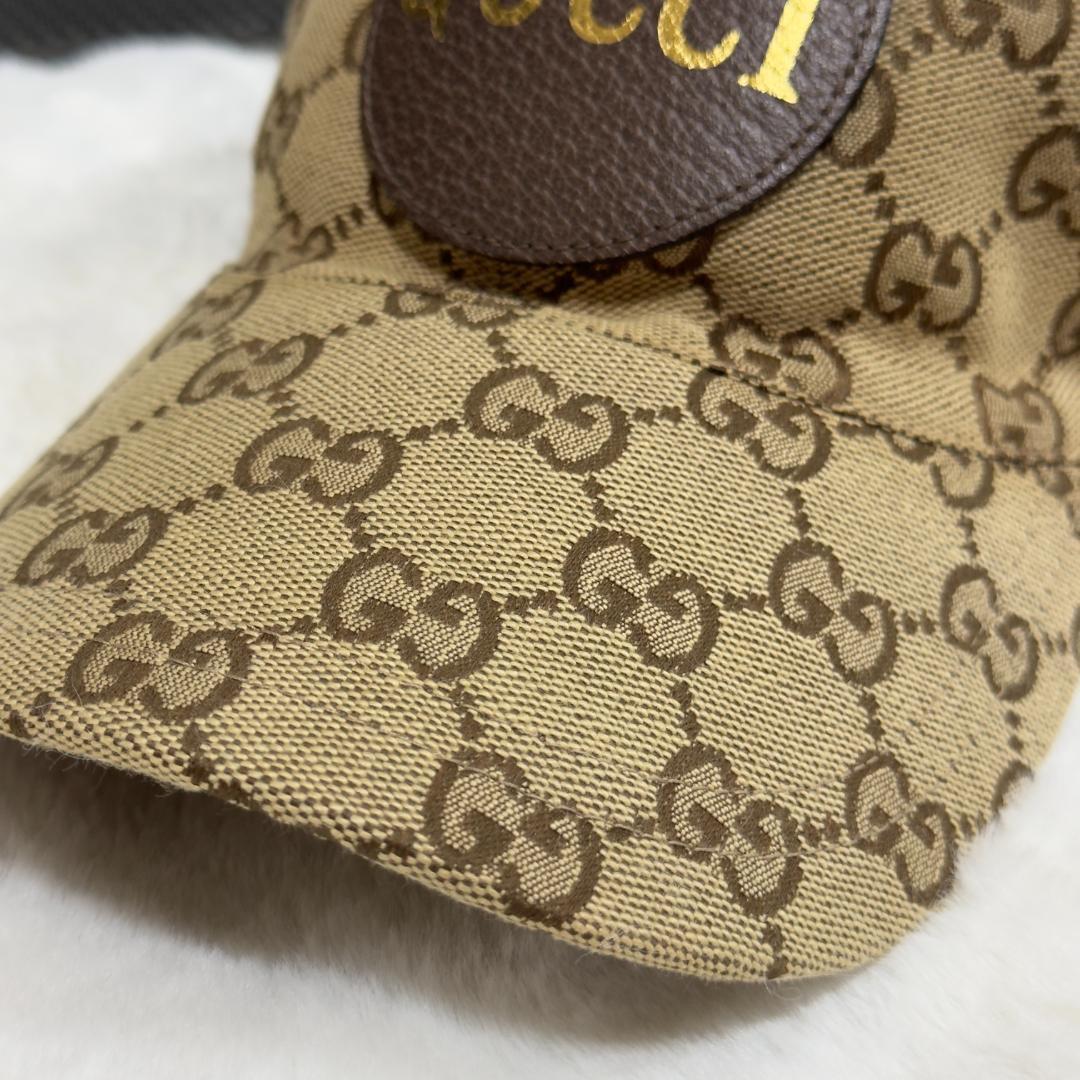 GUCCI】グッチ ベースべボールキャップ GG柄 レザーロゴワッペン