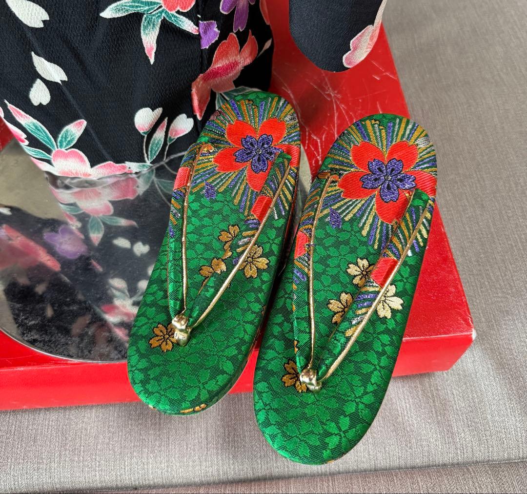 七五三着物帯セット　7歳　黒花柄