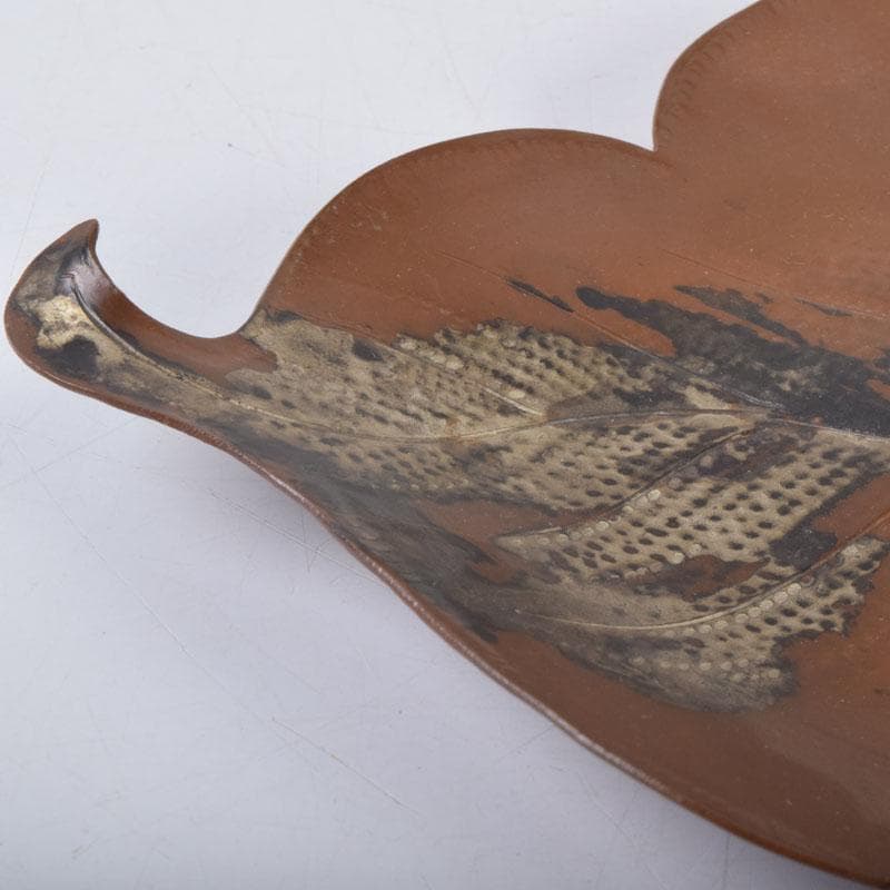 高岡銅器 西村義光作 鋳銅 葉形 盆 共箱 V 8542