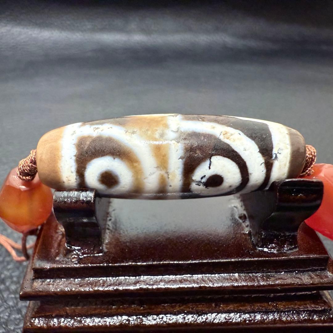 チベット 西蔵 変形四眼天珠 ジービーズ ancient 朱砂｜中国美老礦朱砂