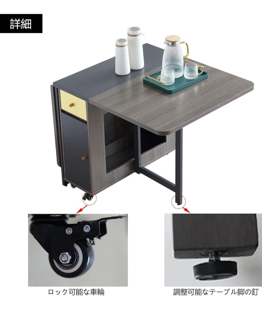 折りたたみダイニングテーブル グレー