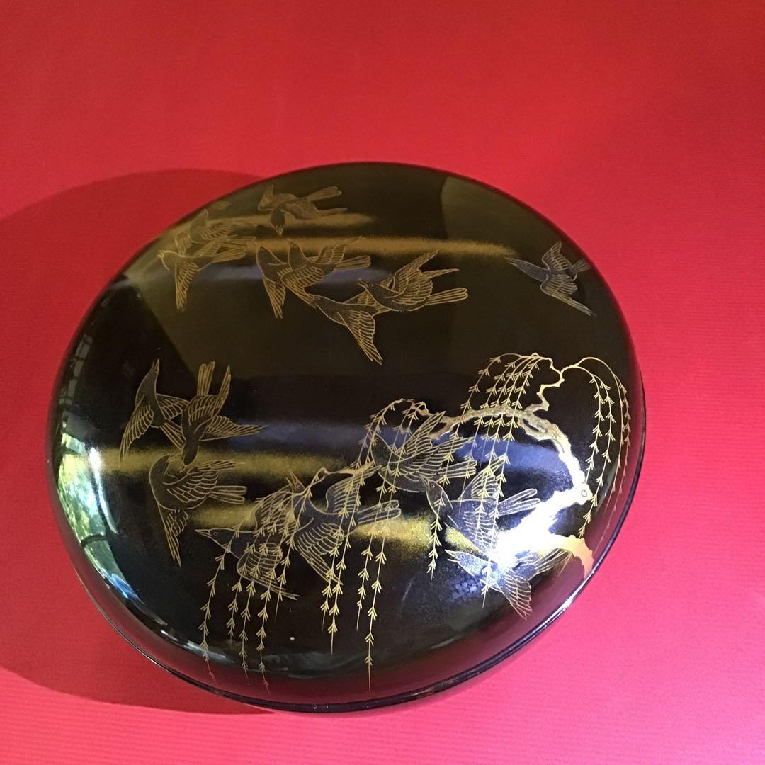 金蒔絵　「明ケ烏」図　御菓子器　時代物箱付