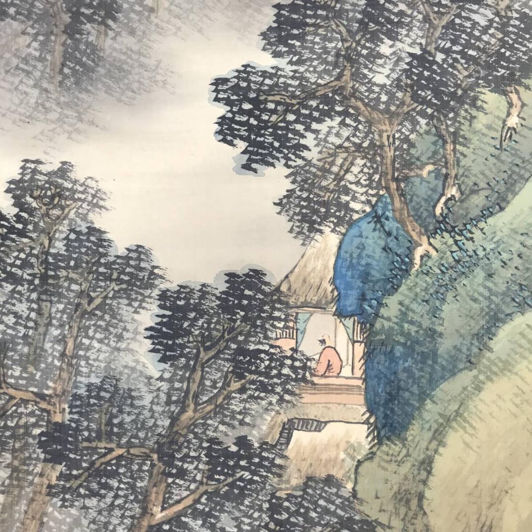 【真作】赤松雲嶺/山亭時鳥図/青緑山水人物図/掛軸☆宝船☆AB-584