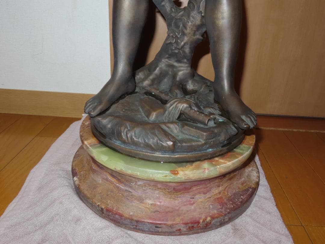 フランス彫刻家オーギュスト・モロー「少年と小鳥」 ブロンズ像 銅像