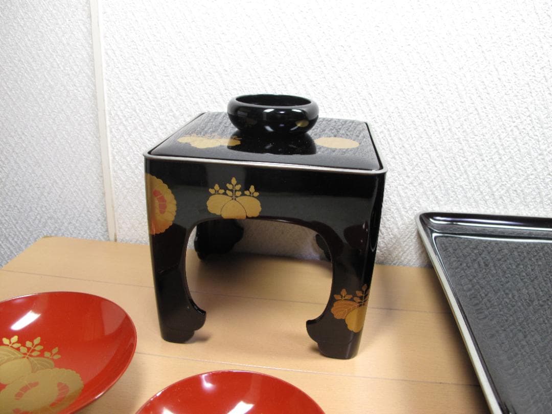 屠蘇器揃 光斎作 黒塗銀縁 古美術品 共箱