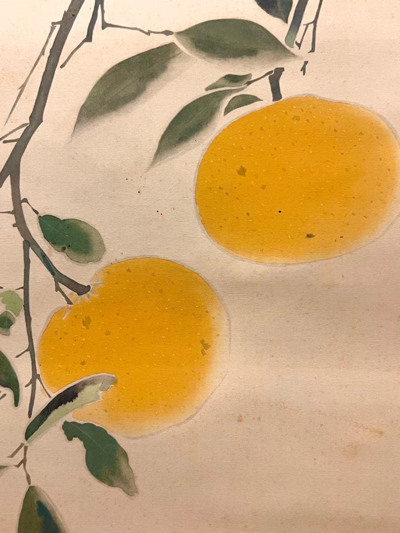 奥村土牛 蜜柑に雀図 印刷工芸品 日本画 掛け軸 掛軸 茶掛 小林古渓師事
