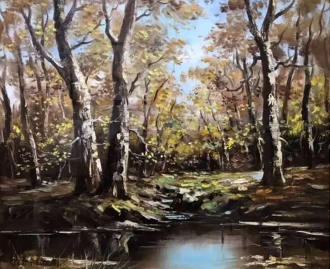 癒しの油彩画【秋の水辺】F12号 油絵 肉筆 絵画 アンティーク 額縁 一点物
