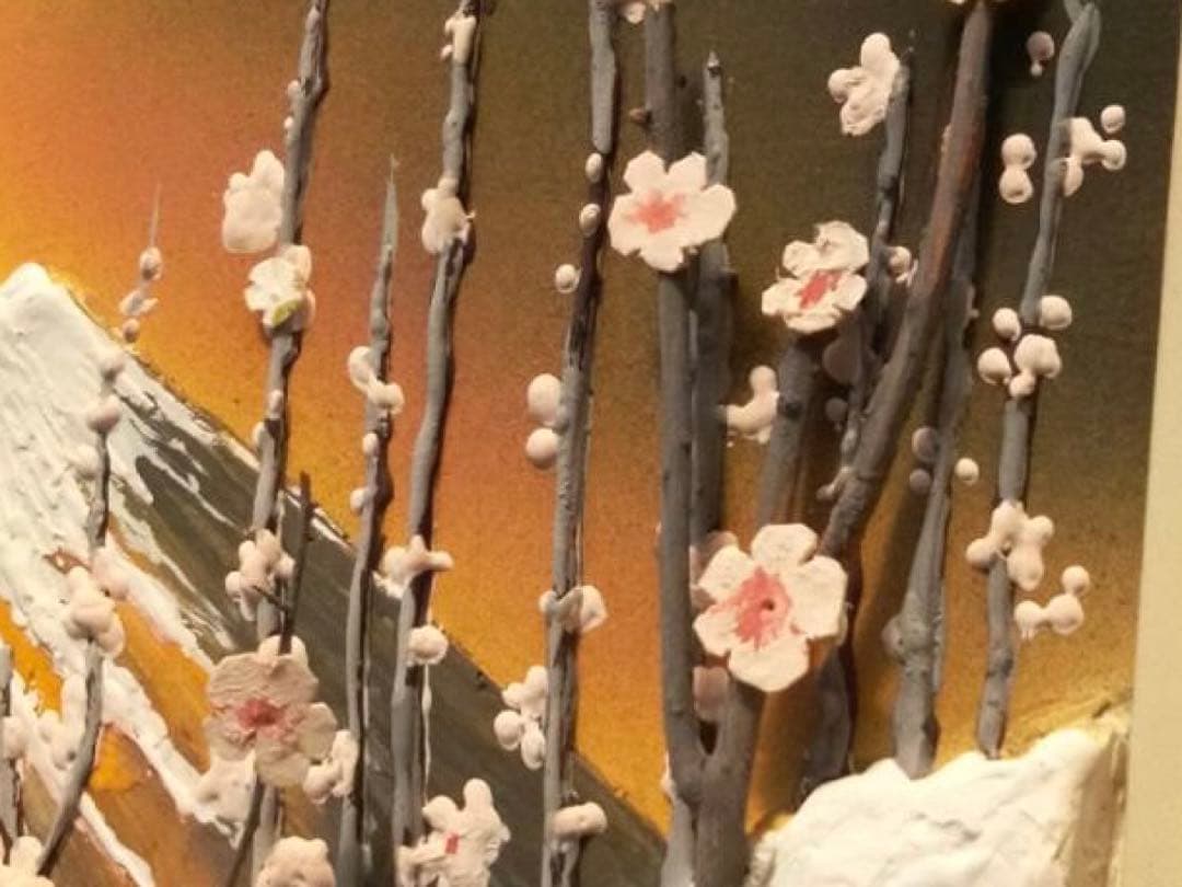 漆喰絵画　赤富士と梅の花