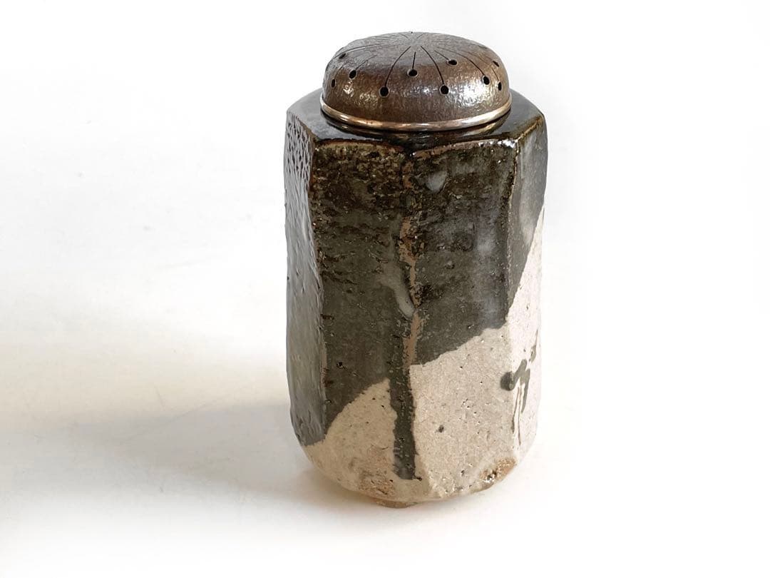 陶芸家西岡小十絵唐津面取香炉唐津焼古唐津織部香爐共箱純銀