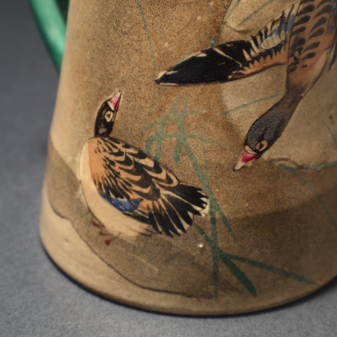 薩摩焼 錦光山 月に雁文水注 里帰り 骨董 R1574ダC