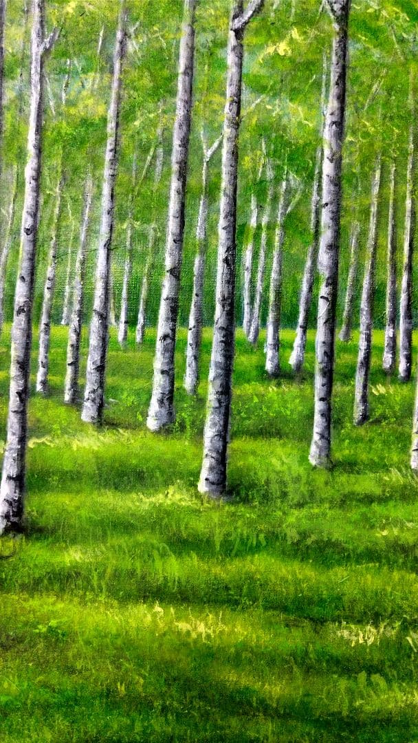 【なないも】油彩画「白樺林」P20 絵画 油絵 風景画 原画