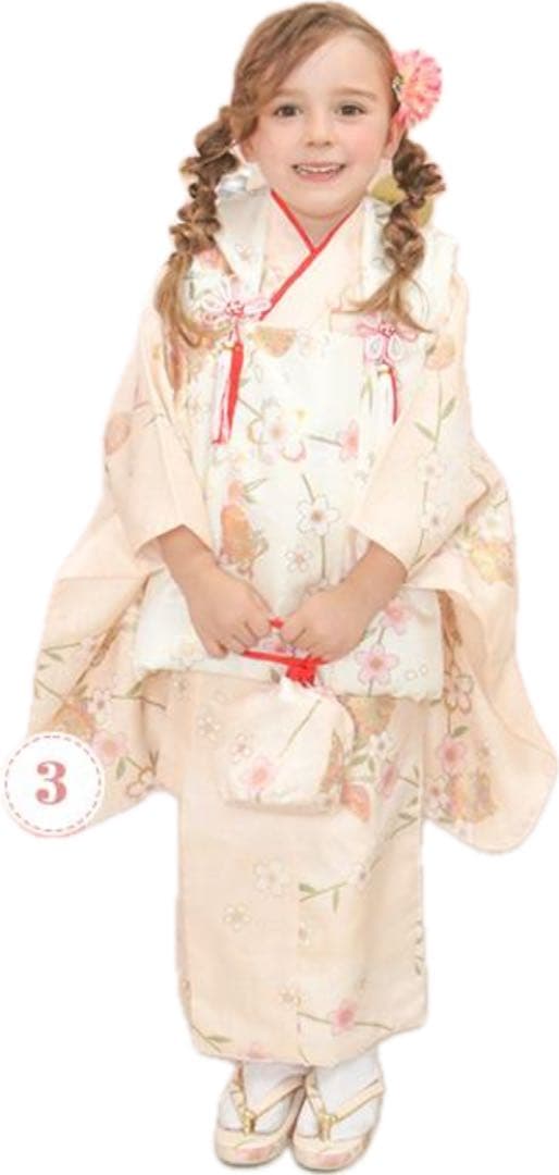 【美品】キョウエツ　七五三　くすみカラー　着物　淡色　女の子 ３歳　セット