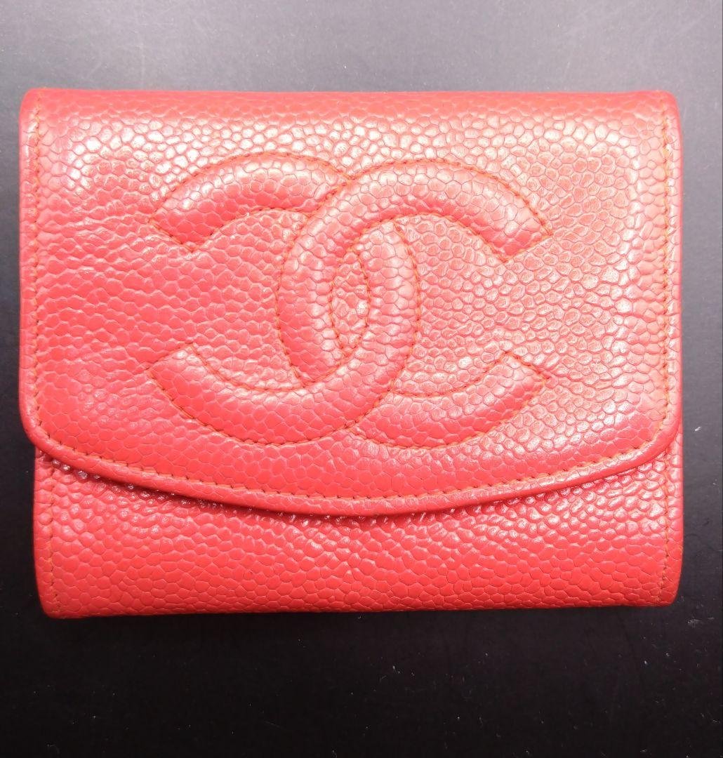 CHANEL ケース 小銭入れ 財布 ココマーク キャビアスキン 赤