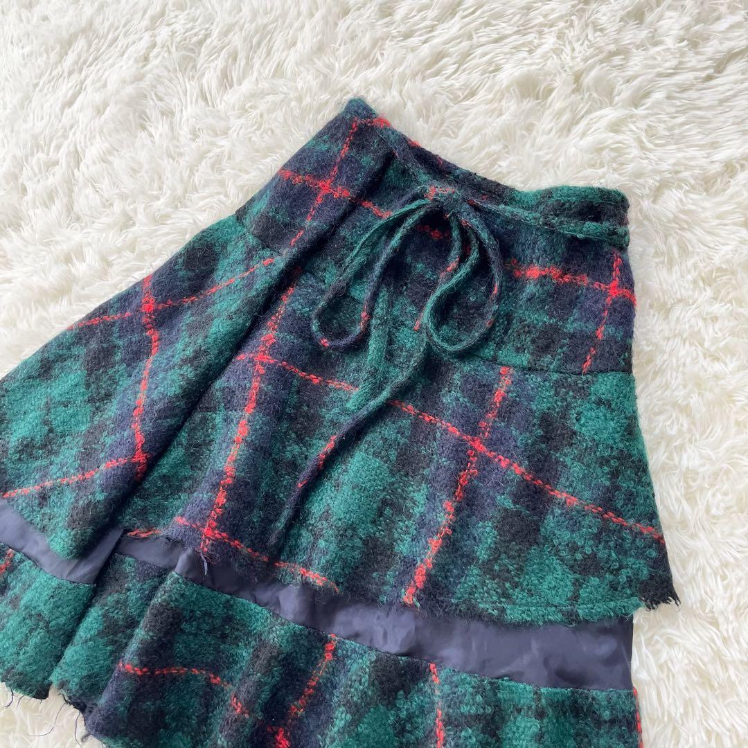 【トリココムデギャルソン】AD2002 スカート　モヘヤ混 カットオフ　緑