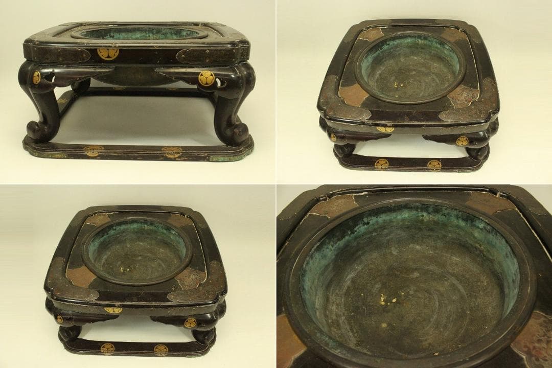 古美術 徳川 三つ葉葵紋 瓶掛 火鉢 大名火鉢(ZE479)