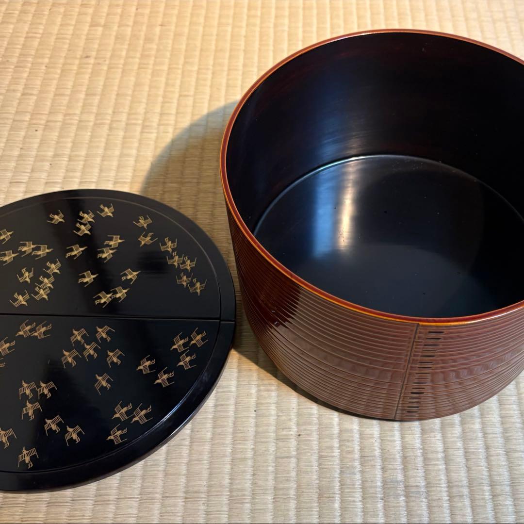 裏千鳥　曲水指 水指『春慶塗　鳥金蒔絵蓋　茶道具