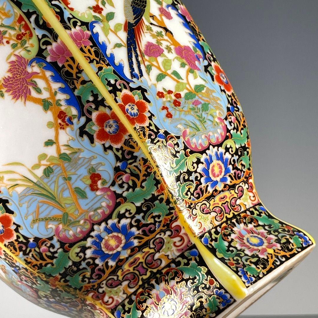 琺瑯彩六面開窓花鳥賞瓶 景徳鎮 陶磁器 装飾品 現代工芸品 美術品 置物