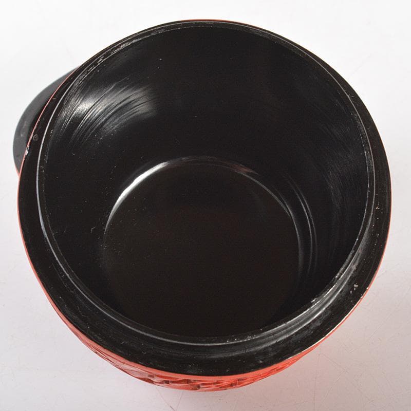 中国　堆朱　牡丹文　茶器　蓋物　棗　V　6434