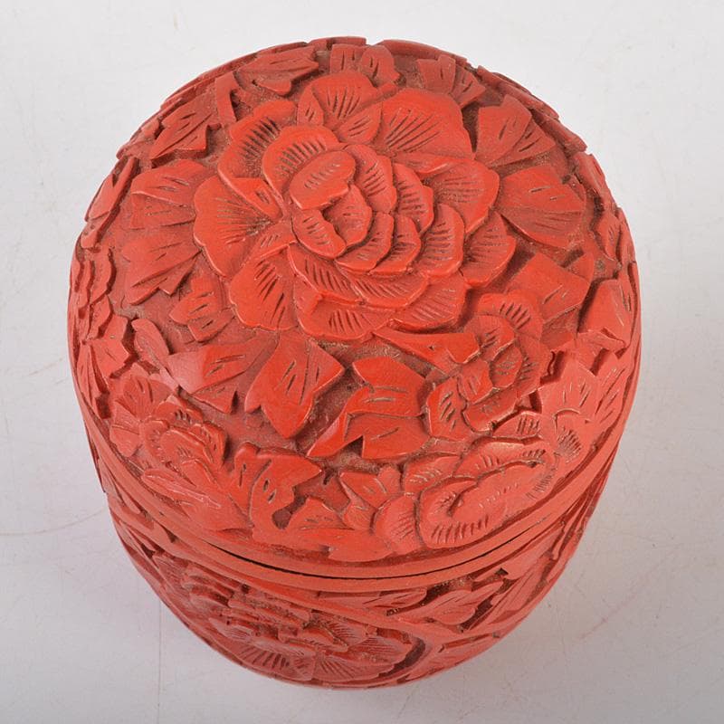 中国　堆朱　牡丹文　茶器　蓋物　棗　V　6434