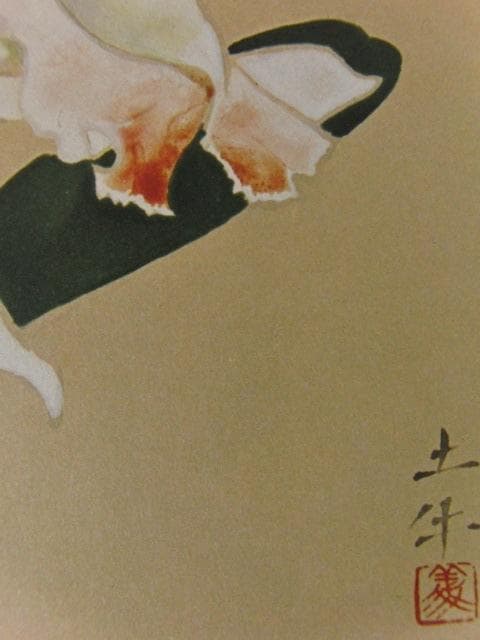 奥村土牛、【蘭花】、希少な大判額装用画集より、新品高級額装付