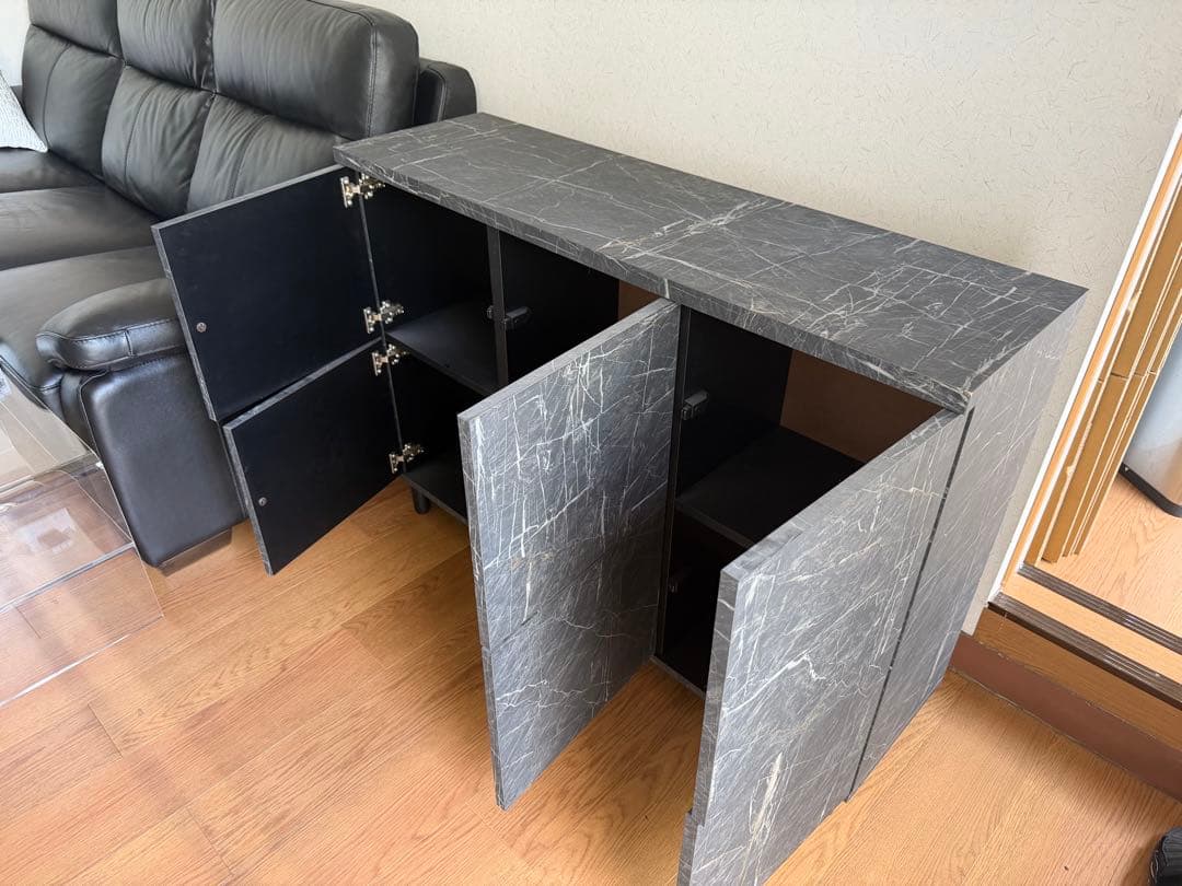 マーブル調 大理石調 キャビネット 6収納 薄型