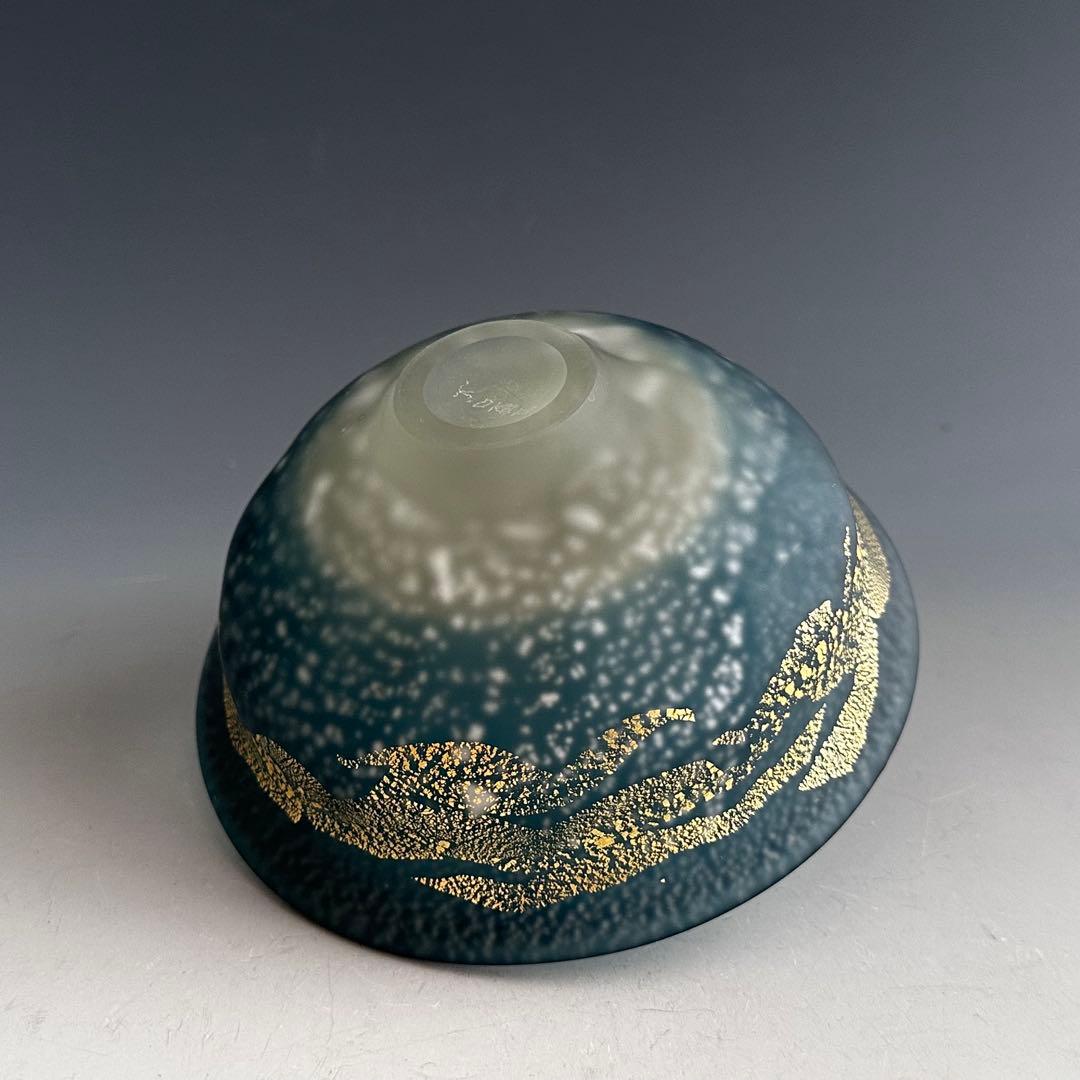 茶道具 彩色金銀箔入 クリスタル 茶碗 大川薫 共箱 ガラス 硝子 夏茶碗