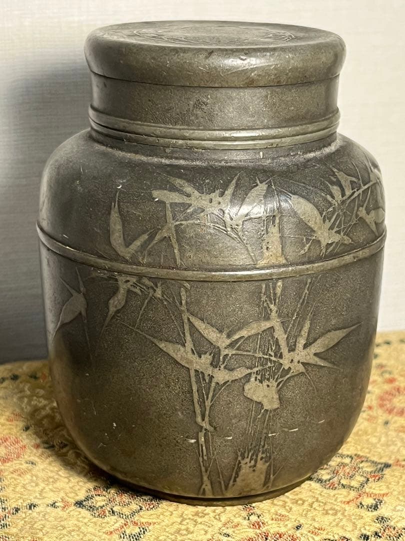 M339 中国古玩 金清號 古錫大茶壺 茶心壺 茶入 茶道具 重量約906g