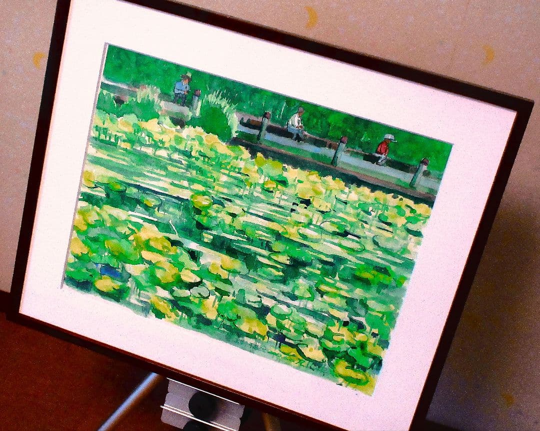 不忍池(上野公園)水彩画 額装済み