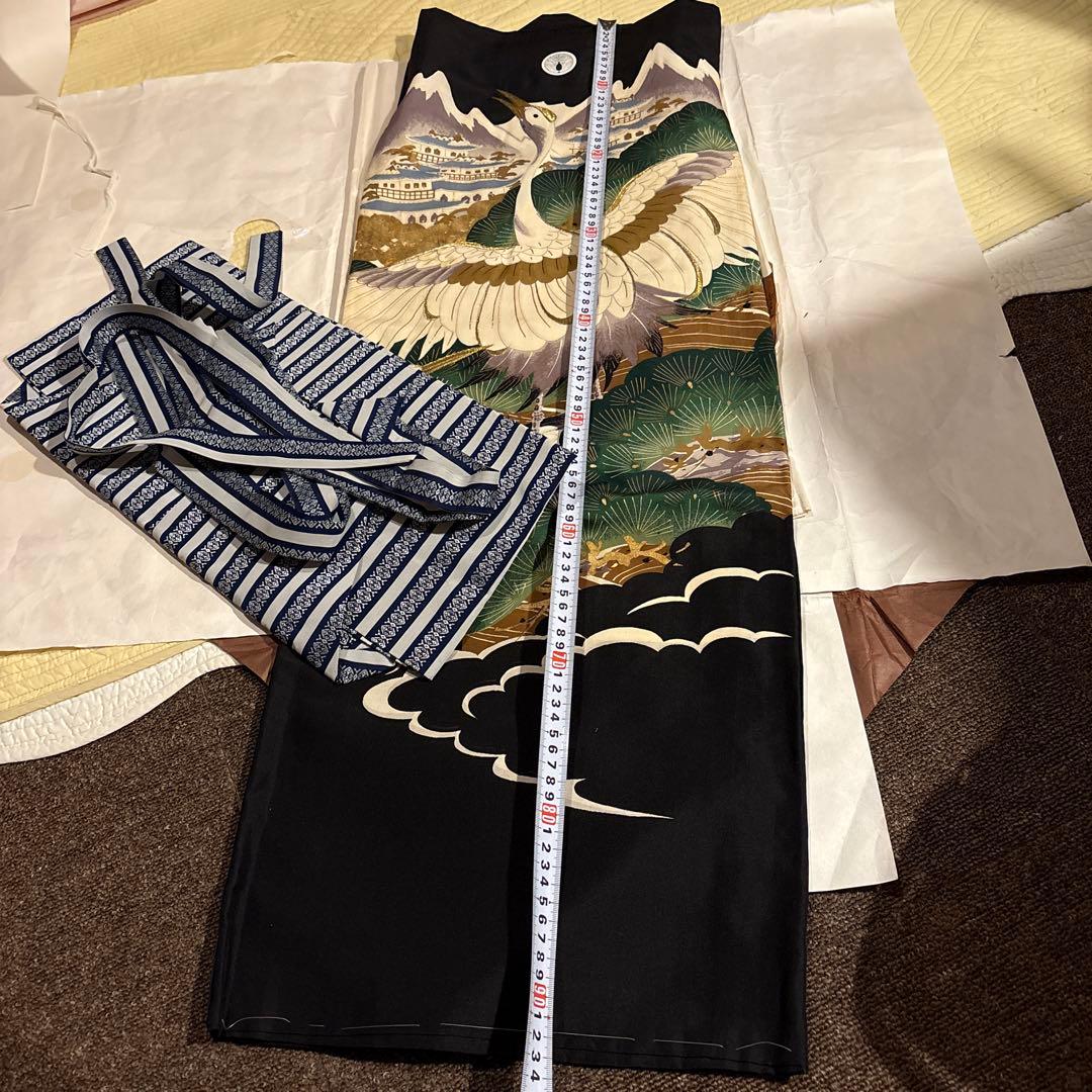 骨董品 ヴィンテージ 50年前 男の子 七五三 お宮参 伝統的な鶴デザインの着物