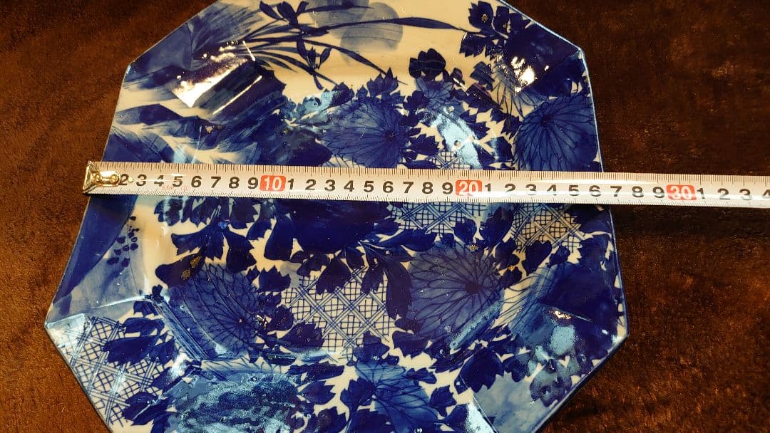 古伊万里　伊万里　染付　華の図　八角皿　１客