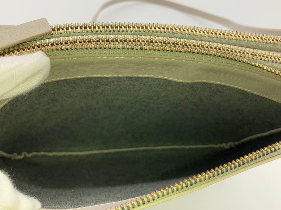 CELINE トリオ ラージ レザー ショルダーバッグ ライドグレー