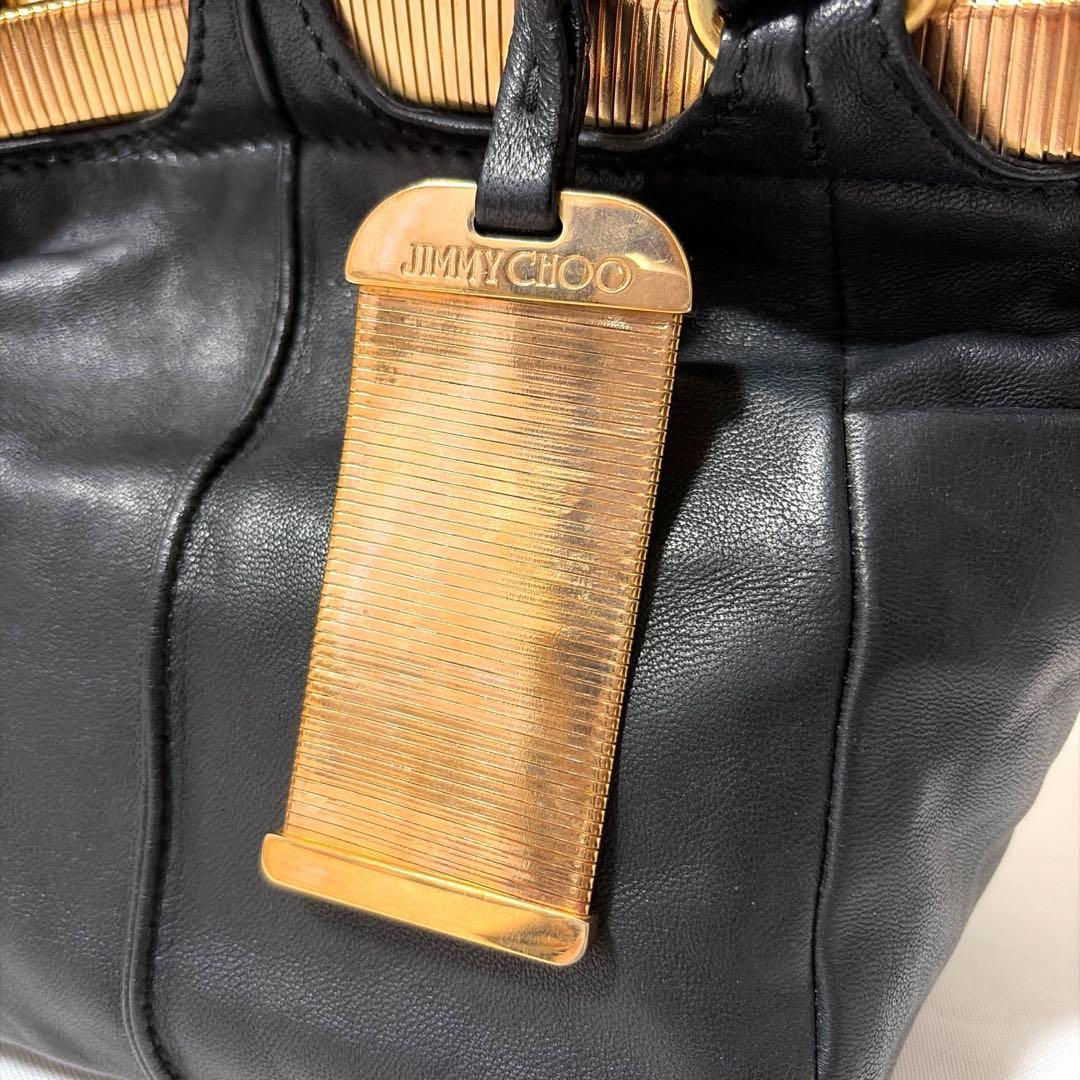 美品 JIMMY CHOO ジミーチュウ ラムスキン ゴールド金具 ハンドバッグ